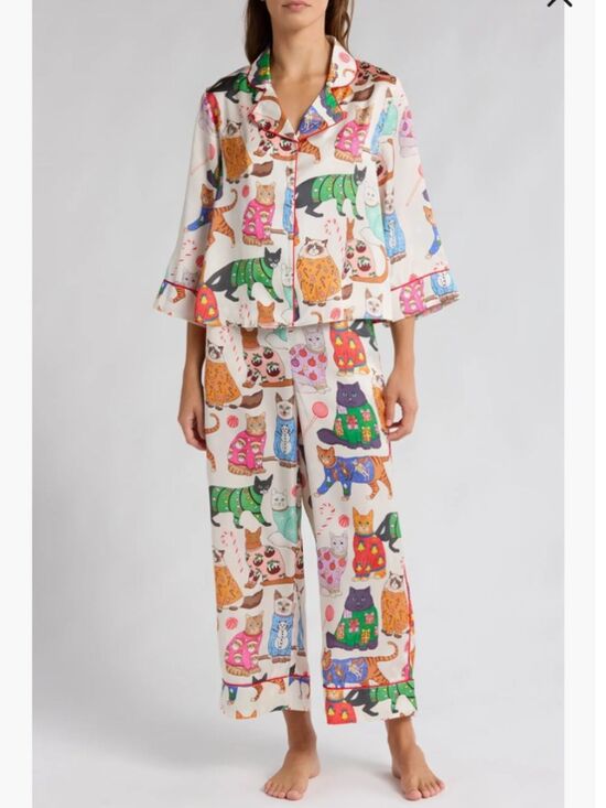 karen mabon Other - Karen Mabon Christmas Cats in Jumpers Organic Cotton Cream Cat Pajama Set